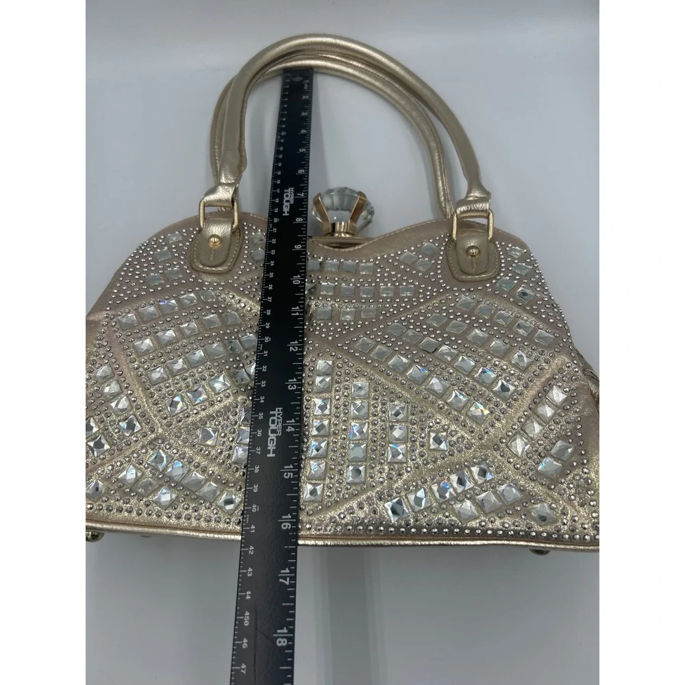 Handbag Bottari Gold Color Rhinestone Looking Satchel Clutch Clasp Evening Bag